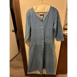 vtg sunbelt dress denim large full button 3/4 Sleeve Full Length Blue